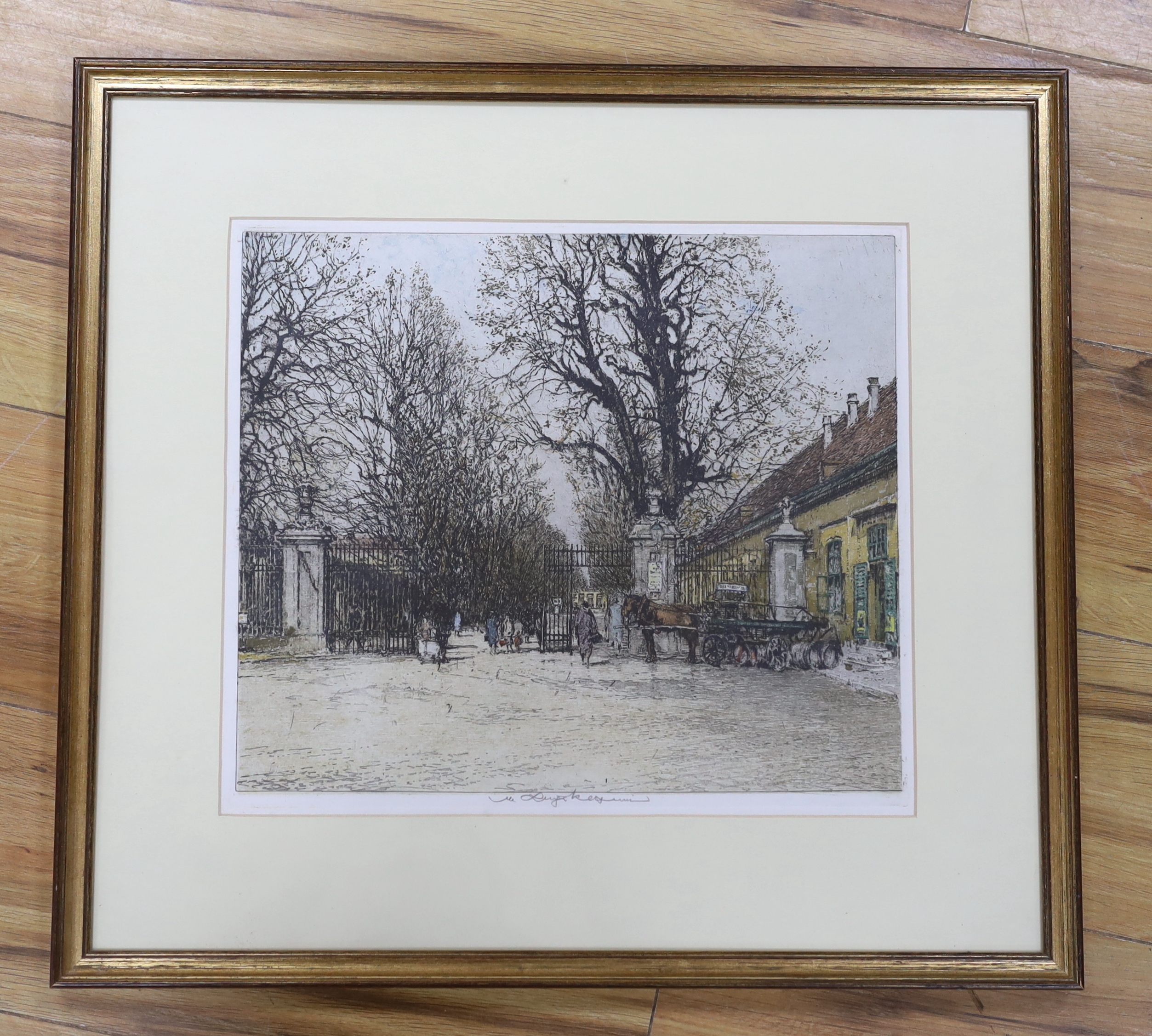 Luigi Kasimir (Austro-Hungarian, 1881-1962), colour etching, ‘Schonbrunn’, signed in pencil, 32 x 38cm